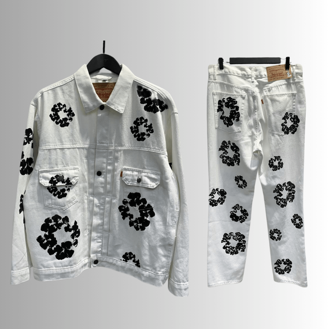 Flower Tears Denim Set White